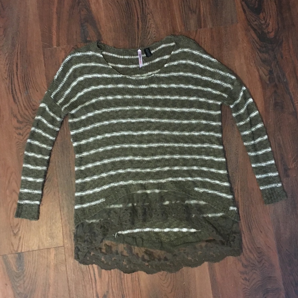 Stripped Sweater With Lace Details